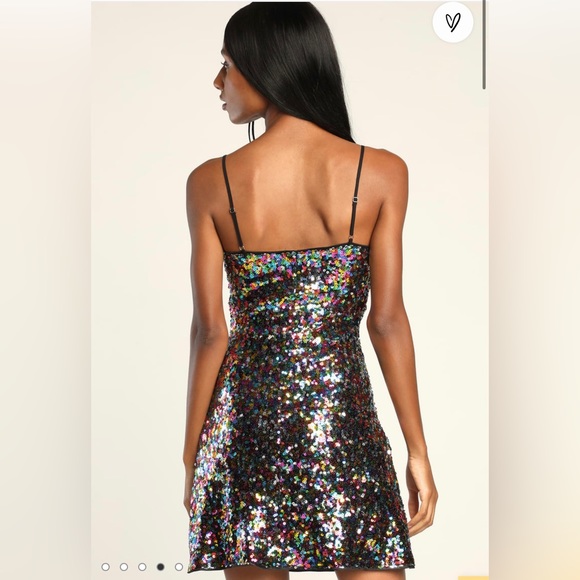 Lulus Spotlight Shimmer Black Multi Sequin Mini Skater Dress multicolor - Picture 3 of 10